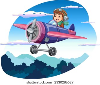 Happy Boy Riding Plane in the Sky illustration