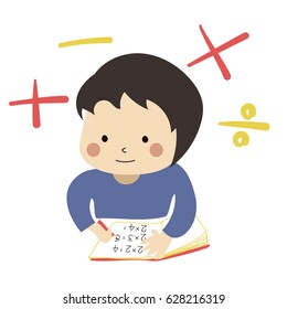 Happy boy routine learning and thinking