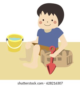 Happy boy routine playing sand