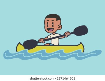 Happy Boy Rowing Athlete Player Cartoon Isolated