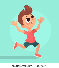 Happy boy running. Vector flat cartoon illustration