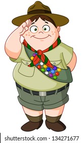 Happy Boy Scout saluting