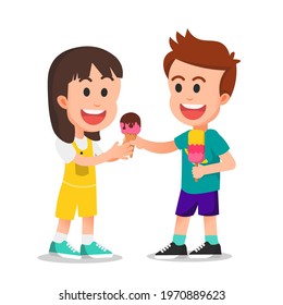 Happy Boy Sharing Ice Cream His Stock Vector (Royalty Free) 1970889623 ...