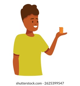 Happy boy showing his savings smiling, financial education for kids