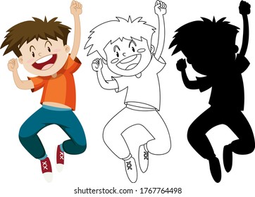 Happy boy with its silhouette illustration