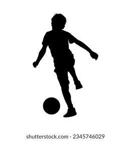 Happy boy silhouette playing with a ball, vector