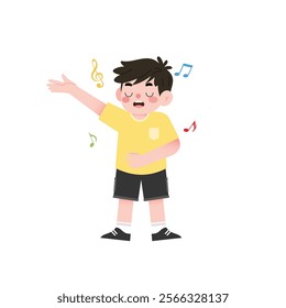 Happy Boy Singing Cartoon Illustration Child Music Musical Notes Kid Singing Joyfully