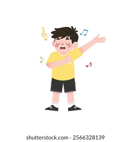 Happy Boy Singing Cartoon Illustration Music Notes Child Singing Joyful Kid Vocal Performance Cute