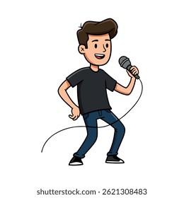 
happy boy with singing into microphone vector illustration