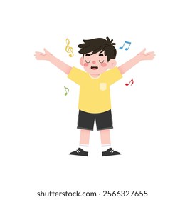 Happy Boy Singing Joyful Child Singing Song Musical Kid Illustration