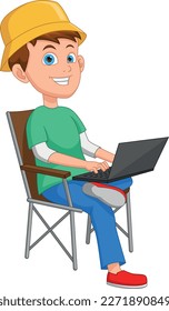 niño feliz sentado con una laptop