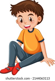 A happy boy sitting on white background illustration