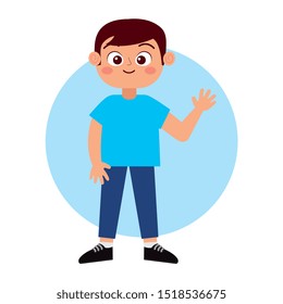 happy boy smiling waving hand cartoon. vector illustration