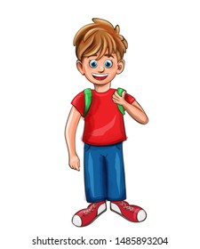Happy boy smilling cartoon character Vector. Red shirt retro style