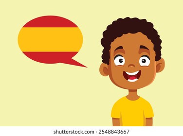 
Happy Boy Speaking Spanish Language Vector Illustration. Little student learning a foreign language 
