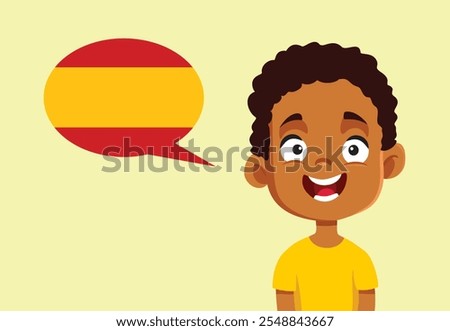 
Happy Boy Speaking Spanish Language Vector Illustration. Little student learning a foreign language 
