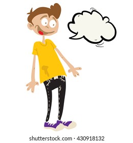 happy boy with speech bubble cartoon