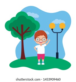 happy boy standing in the park vector illustration