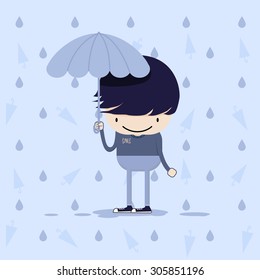 Happy boy standing in the raining day