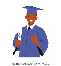 Happy Boy Student Character Beaming With Pride, Hold His Graduation Certificate As He Celebrates His Academic Achievement, Ready To Take On The Next Chapter Of Life. Cartoon People Vector Illustration