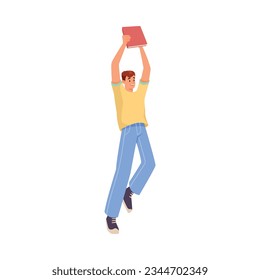 Happy Boy Student Jumping Feeling Happiness and Rejoice Vector Illustration