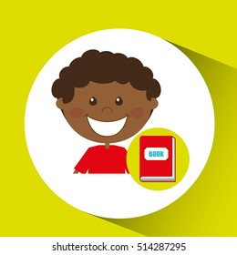 happy boy student red book graphic vector illustration eps 10