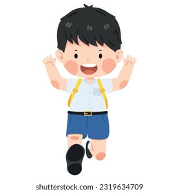 Happy boy student Running children