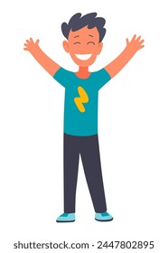Happy boy, successful start up, starting new business project banner. Starting launch, entrepreneurial concept. Vector cartoon illustration