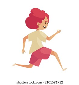 Happy boy in summer clothes running on white background flat vector illustration