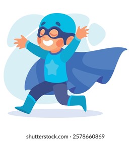 Happy Boy Superhero Wearing Colorful Costume Vector Illustration