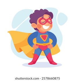 Happy Boy Superhero Wearing Colorful Costume Vector Illustration
