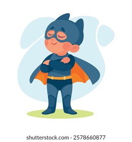 Happy Boy Superhero Wearing Colorful Costume Vector Illustration