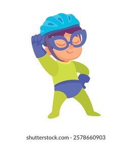 Happy Boy Superhero Wearing Colorful Costume Vector Illustration