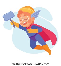Happy Boy Superhero Wearing Colorful Costume Vector Illustration