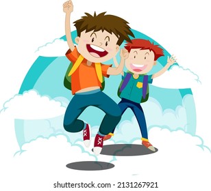 Happy boy travel holiday theme with backpack illustration