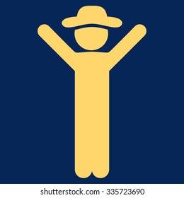 Happy Boy vector icon. Style is flat symbol, yellow color, rounded angles, blue background.