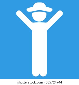 Happy Boy vector icon. Style is flat symbol, white color, rounded angles, blue background.