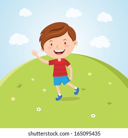 Happy boy waving. Happy day!