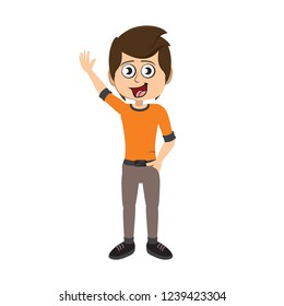 happy boy waving and giving bye cartoon character vector illustration