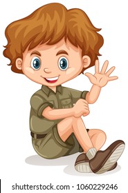 Happy boy waving hand on white background illustration