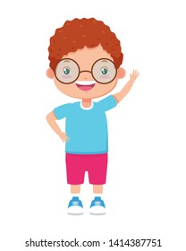 happy boy waving hand on white background vector illustration