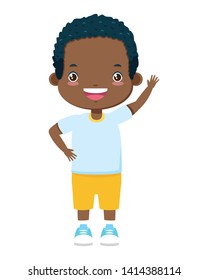 happy boy waving hand on white background vector illustration