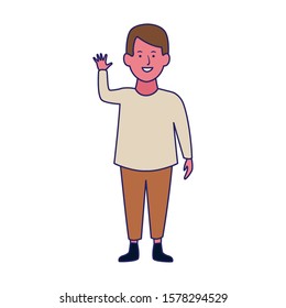 happy boy waving icon over white background, vector illustration