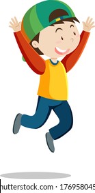 A happy boy wearing cap with jumping posing cartoon style isolated illustration