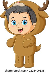 The happy boy is wearing the cute dear costume for the festival of illustration