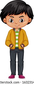 Happy boy wearing jacket on white background illustration