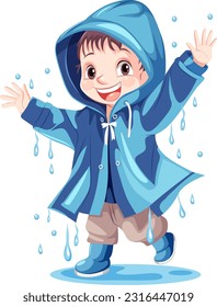 Happy boy wearing raincoat illustration