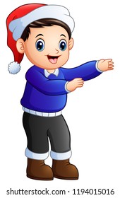 Happy boy wearing santa cap
