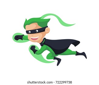 Happy Boy Wearing A Superhero Costume In Isolated Background Cartoon Illustration