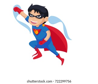 Happy Boy Wearing A Superhero Costume In Isolated Background Cartoon Illustration